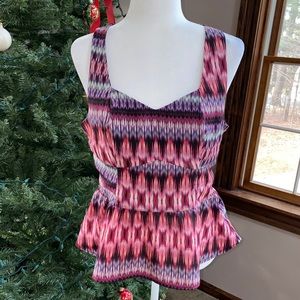 Bright Patterned Cutout Peplum Top